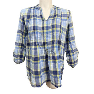 Coldwater Creek Blue Green Plaid Blouse 1X
